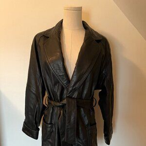 Vintage Wilsons Black Belted Leather Wrap Coat Jacket - XS